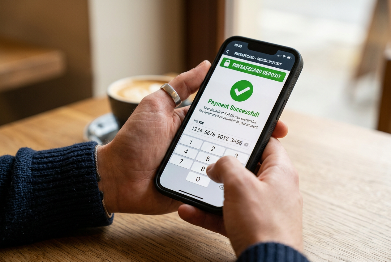 Wizualizacja procesu wpłaty depozytu w kasynie online przy użyciu aplikacji mobilnej Paysafecard