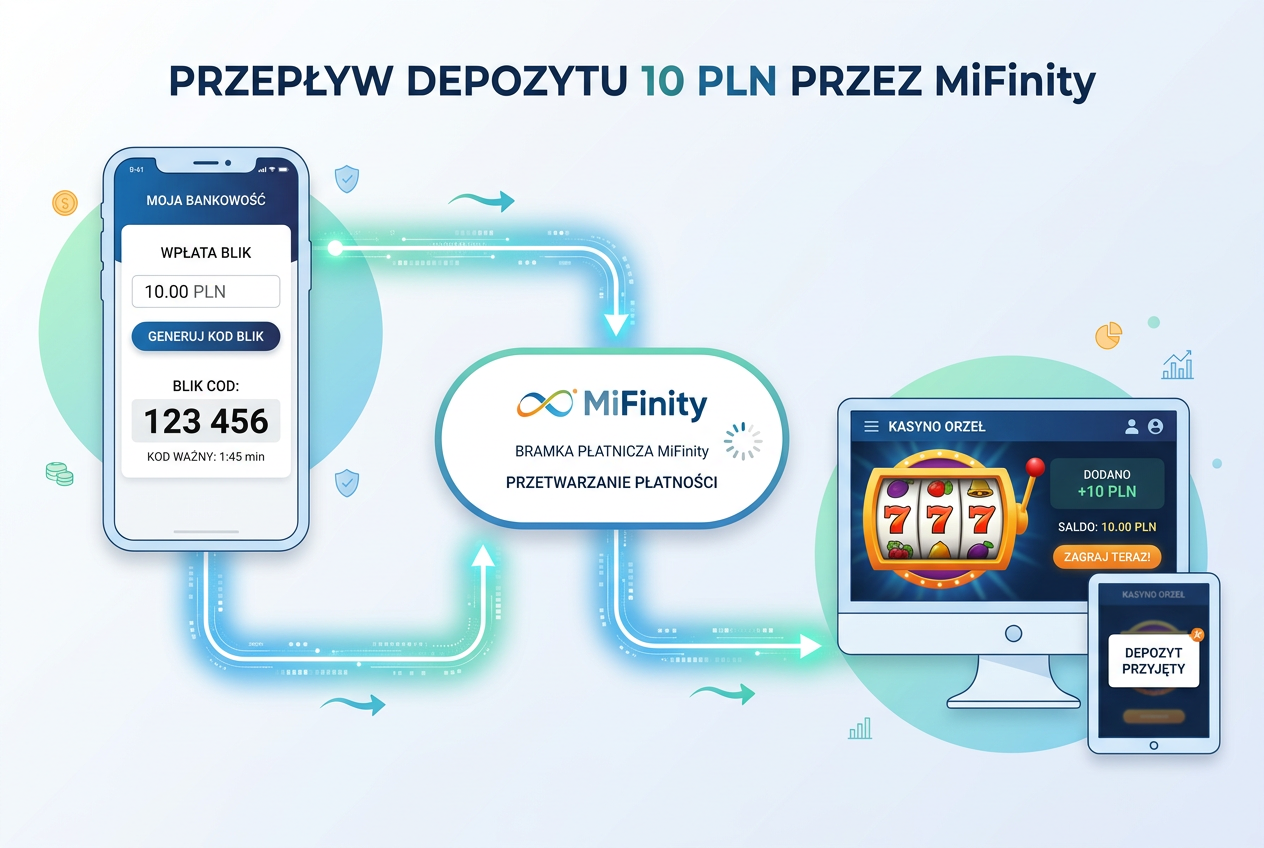 Infografika przedstawiająca rolę pośrednika MiFinity w procesowaniu płatności BLIK