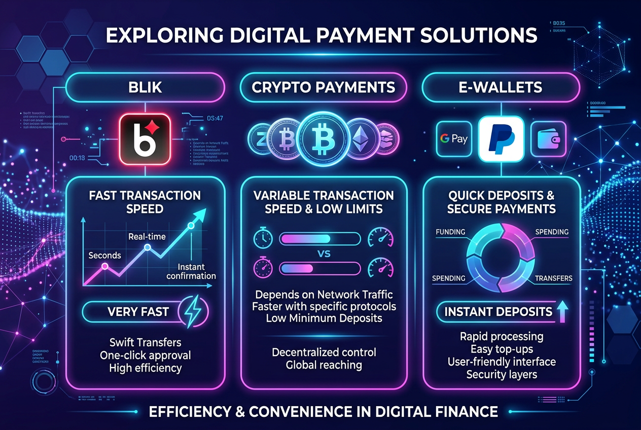 Infografika porównująca metody płatności w kasynach online 2026
