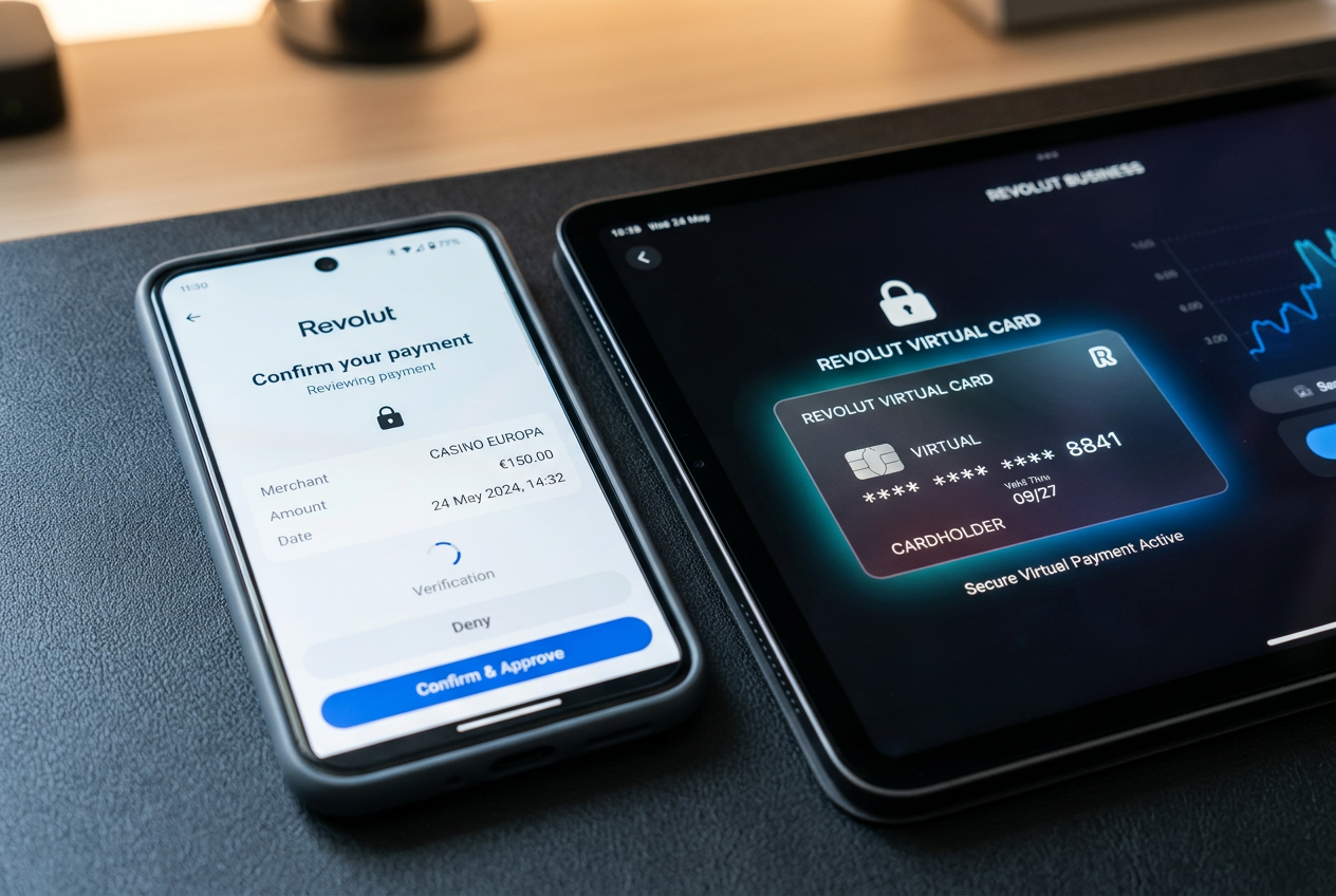Bezpieczna transakcja w kasynie przy użyciu karty Revolut i weryfikacji 3D Secure